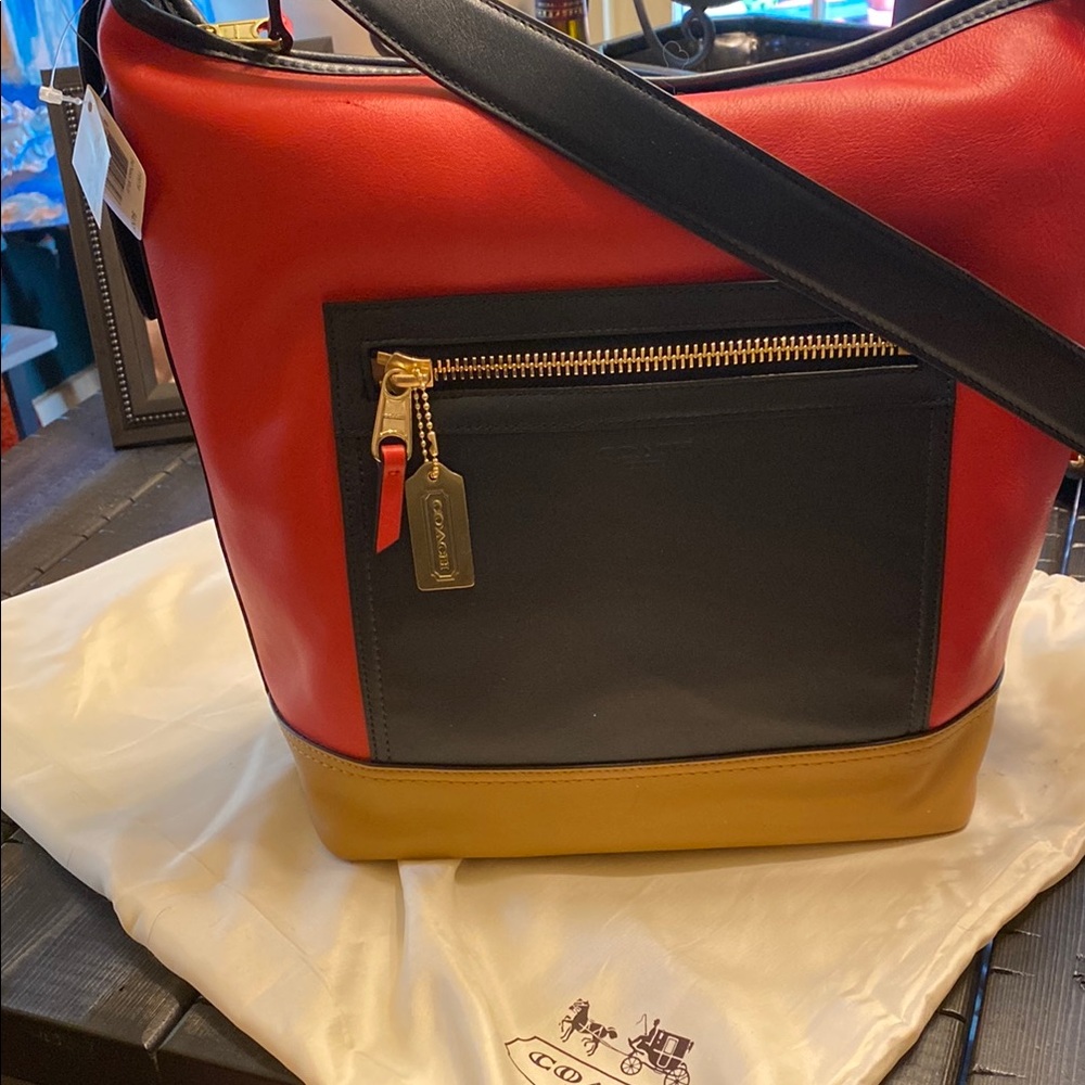 Coach Red, Black, and Yellow Hobo Bag
